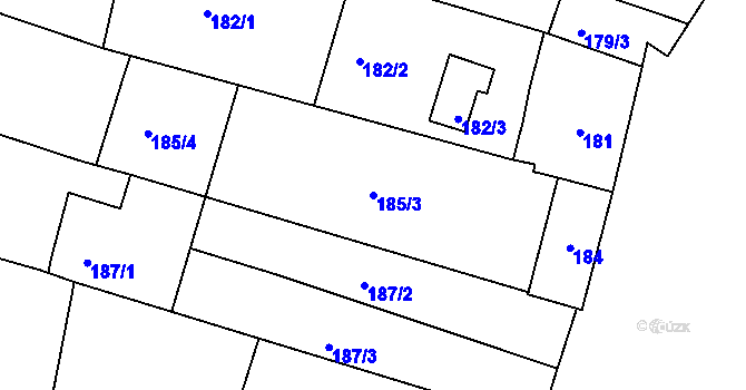 Parcela st. 185/3 v KÚ Měnín, Katastrální mapa