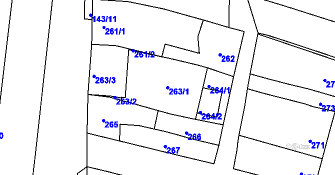 Parcela st. 263/1 v KÚ Měnín, Katastrální mapa