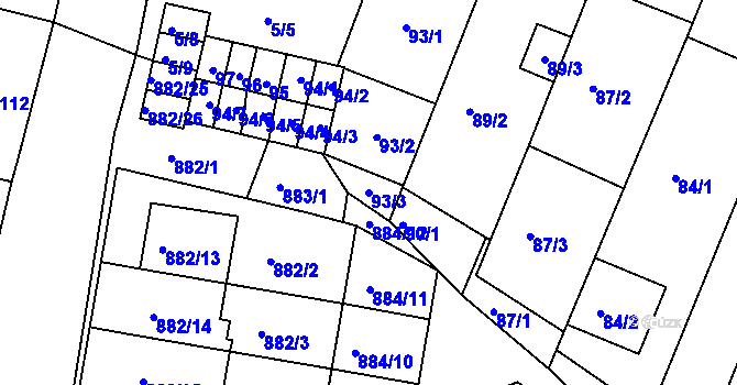 Parcela st. 93/3 v KÚ Měnín, Katastrální mapa