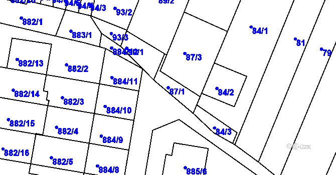 Parcela st. 87/1 v KÚ Měnín, Katastrální mapa