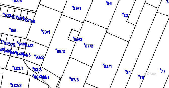 Parcela st. 87/2 v KÚ Měnín, Katastrální mapa