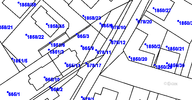 Parcela st. 678/11 v KÚ Měnín, Katastrální mapa