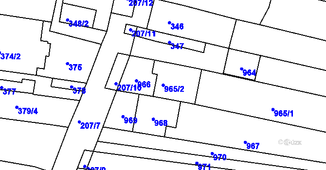 Parcela st. 965/2 v KÚ Měnín, Katastrální mapa
