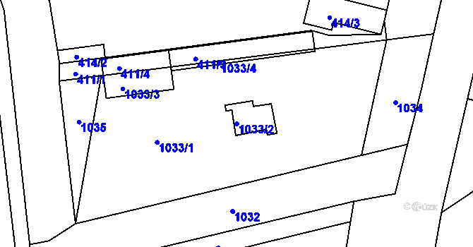 Parcela st. 1033/2 v KÚ Měnín, Katastrální mapa