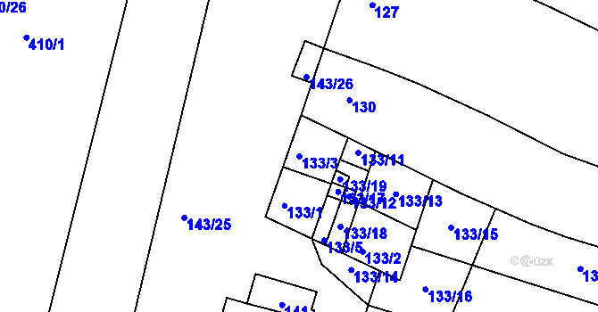 Parcela st. 133/3 v KÚ Měnín, Katastrální mapa