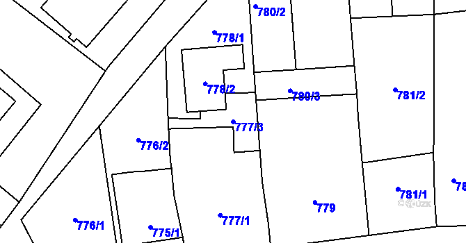 Parcela st. 777/3 v KÚ Měnín, Katastrální mapa
