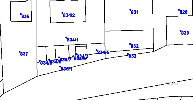 Parcela st. 834/5 v KÚ Měnín, Katastrální mapa