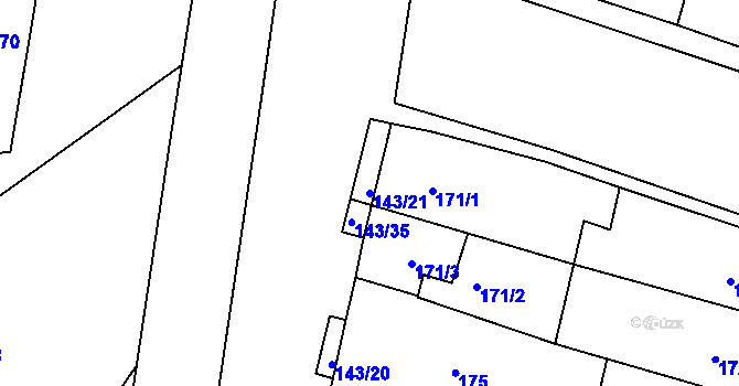 Parcela st. 143/21 v KÚ Měnín, Katastrální mapa