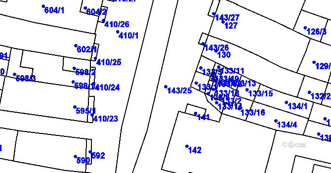 Parcela st. 143/25 v KÚ Měnín, Katastrální mapa