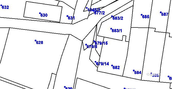 Parcela st. 679/8 v KÚ Měnín, Katastrální mapa