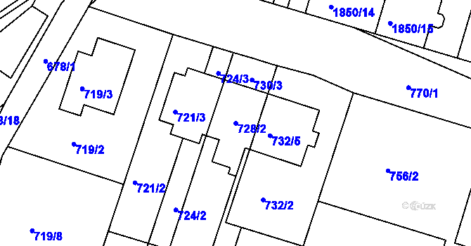 Parcela st. 728/2 v KÚ Měnín, Katastrální mapa