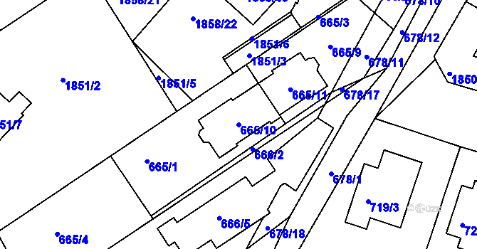 Parcela st. 665/10 v KÚ Měnín, Katastrální mapa