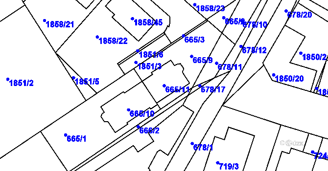 Parcela st. 665/11 v KÚ Měnín, Katastrální mapa