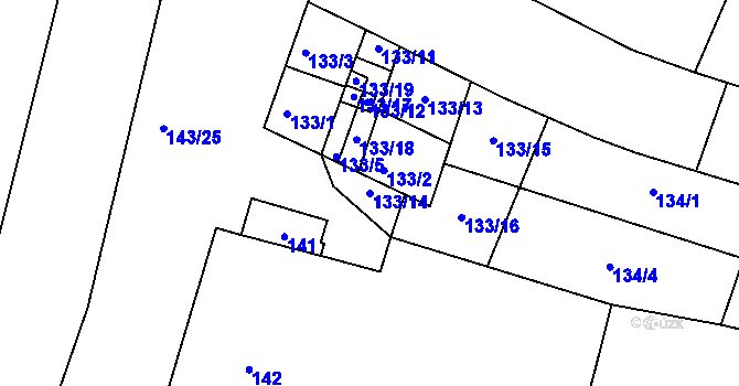 Parcela st. 133/14 v KÚ Měnín, Katastrální mapa