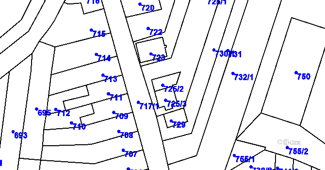 Parcela st. 725/2 v KÚ Měnín, Katastrální mapa