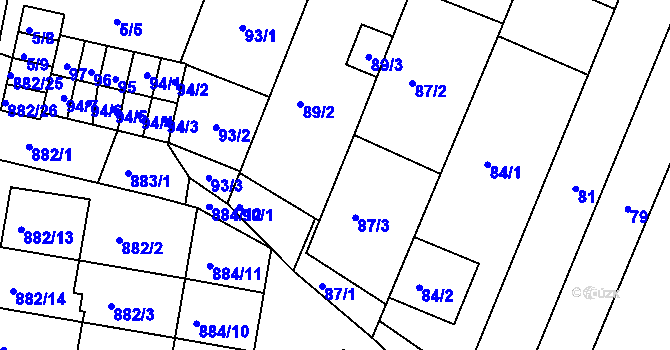 Parcela st. 87/4 v KÚ Měnín, Katastrální mapa
