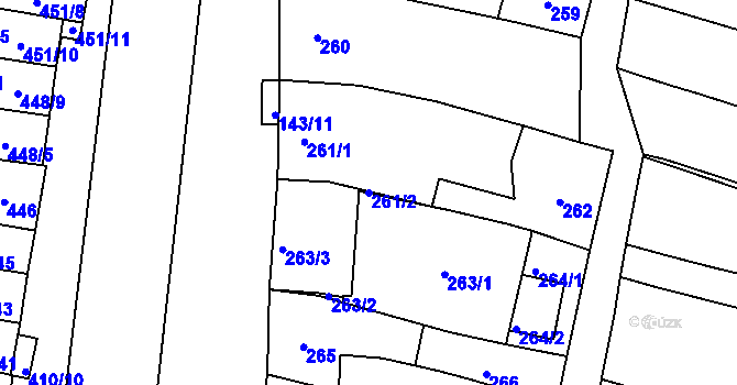 Parcela st. 261/2 v KÚ Měnín, Katastrální mapa