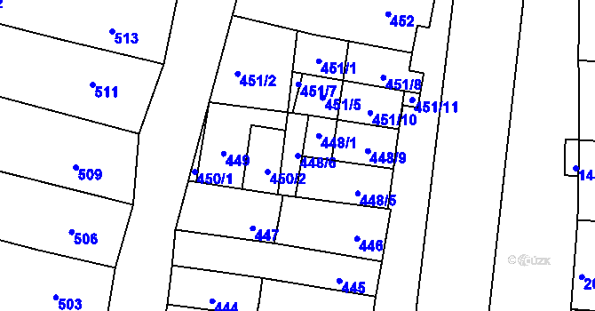 Parcela st. 448/6 v KÚ Měnín, Katastrální mapa