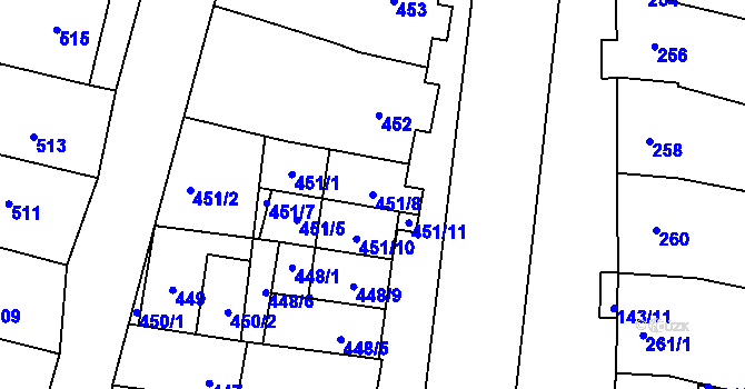 Parcela st. 451/8 v KÚ Měnín, Katastrální mapa