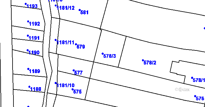 Parcela st. 578/3 v KÚ Měnín, Katastrální mapa