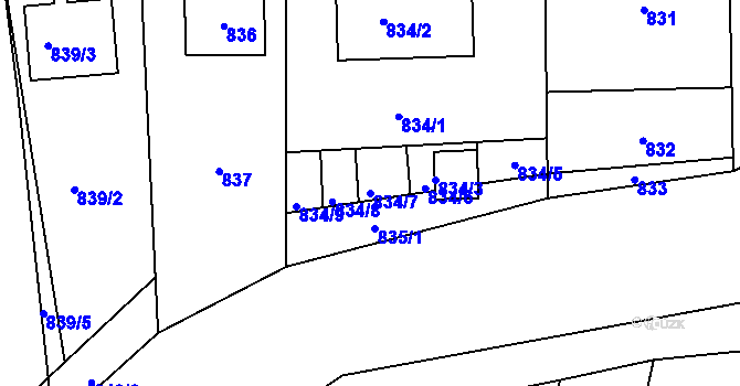 Parcela st. 834/7 v KÚ Měnín, Katastrální mapa