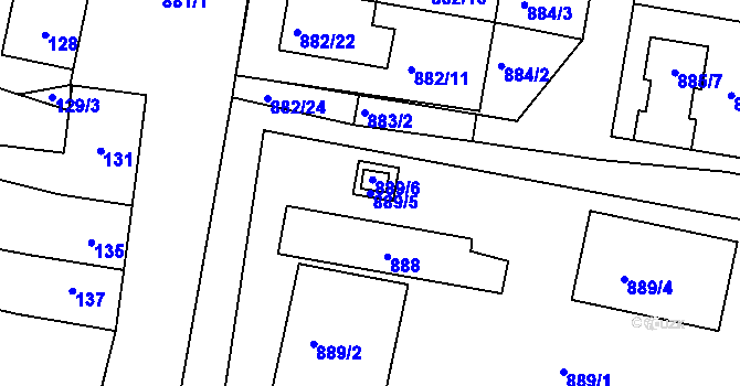Parcela st. 889/5 v KÚ Měnín, Katastrální mapa