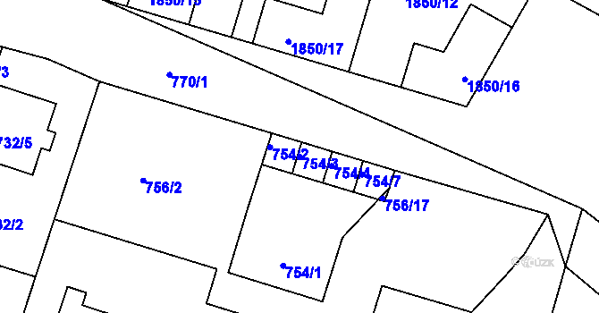 Parcela st. 754/3 v KÚ Měnín, Katastrální mapa