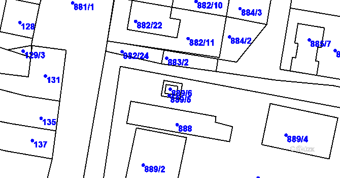 Parcela st. 889/6 v KÚ Měnín, Katastrální mapa
