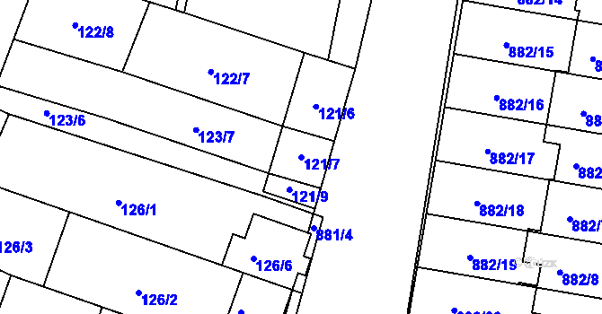Parcela st. 121/7 v KÚ Měnín, Katastrální mapa