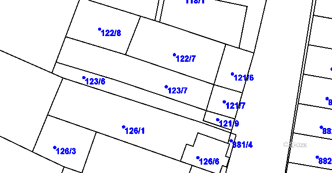 Parcela st. 123/7 v KÚ Měnín, Katastrální mapa