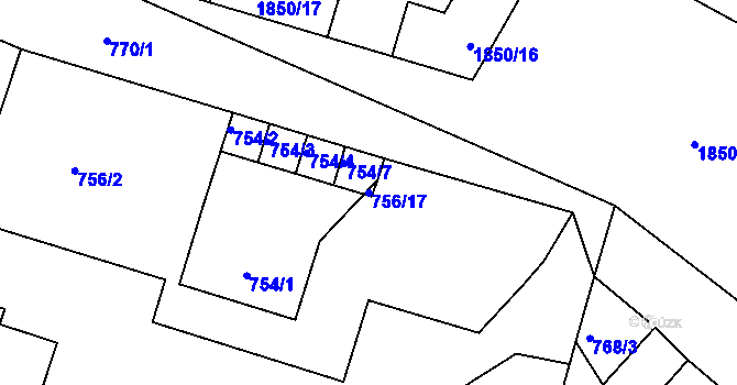 Parcela st. 756/17 v KÚ Měnín, Katastrální mapa
