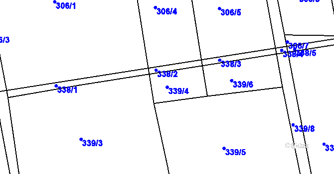 Parcela st. 339/4 v KÚ Mentour, Katastrální mapa