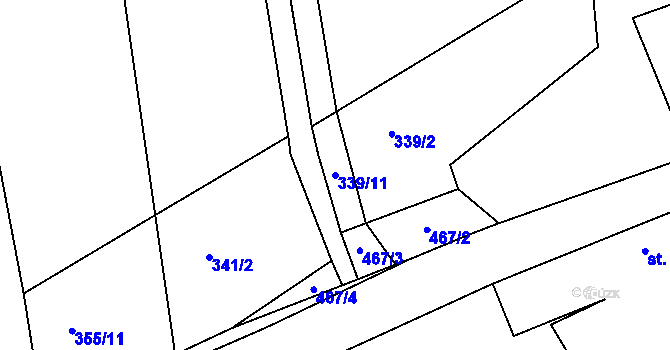 Parcela st. 339/11 v KÚ Mentour, Katastrální mapa