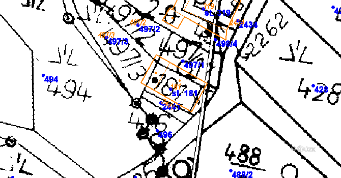 Parcela st. 181 v KÚ Merboltice, Katastrální mapa