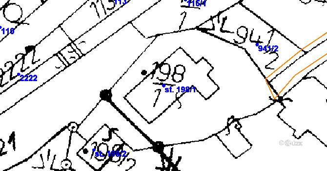 Parcela st. 198/1 v KÚ Merboltice, Katastrální mapa