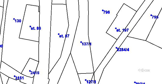 Parcela st. 137/1 v KÚ Merboltice, Katastrální mapa
