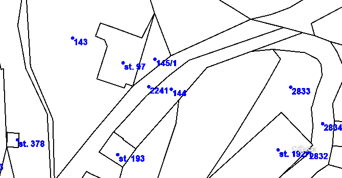 Parcela st. 144 v KÚ Merboltice, Katastrální mapa