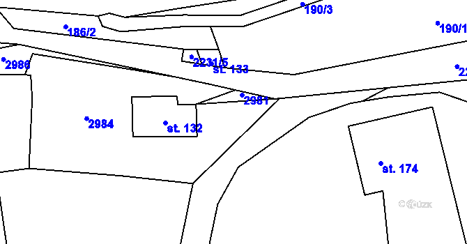 Parcela st. 189/3 v KÚ Merboltice, Katastrální mapa