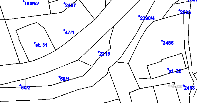 Parcela st. 2215 v KÚ Merboltice, Katastrální mapa