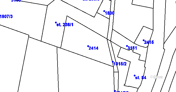Parcela st. 2414 v KÚ Merboltice, Katastrální mapa