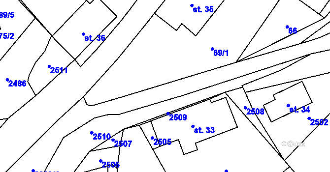 Parcela st. 2390/7 v KÚ Merboltice, Katastrální mapa
