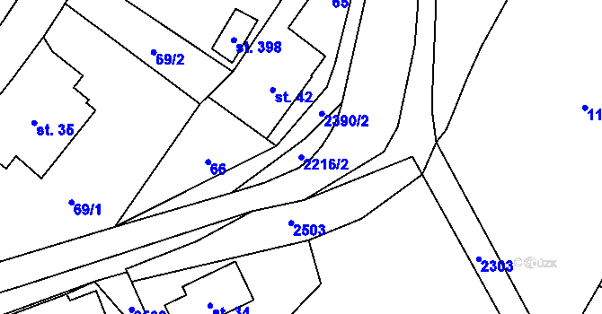 Parcela st. 2216/2 v KÚ Merboltice, Katastrální mapa