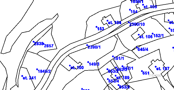 Parcela st. 2390/1 v KÚ Merboltice, Katastrální mapa