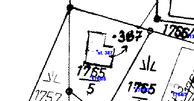 Parcela st. 387 v KÚ Merboltice, Katastrální mapa
