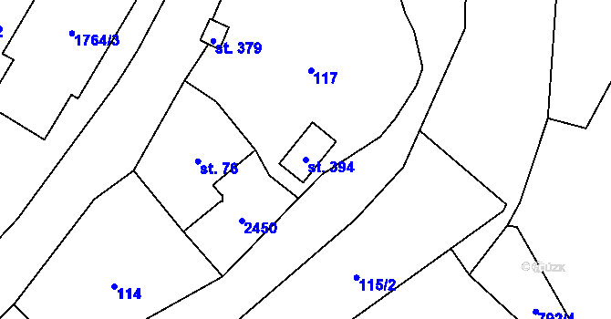 Parcela st. 394 v KÚ Merboltice, Katastrální mapa
