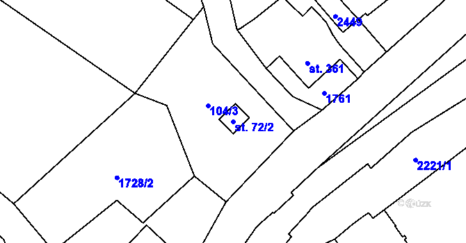 Parcela st. 72/2 v KÚ Merboltice, Katastrální mapa