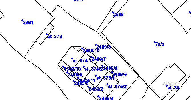 Parcela st. 2489 v KÚ Merboltice, Katastrální mapa