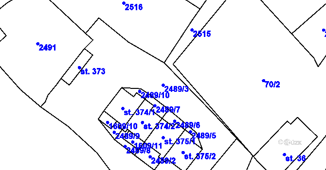 Parcela st. 2489/3 v KÚ Merboltice, Katastrální mapa