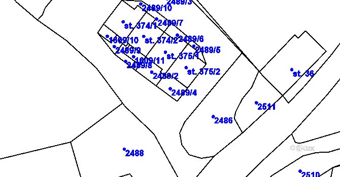Parcela st. 2489/4 v KÚ Merboltice, Katastrální mapa