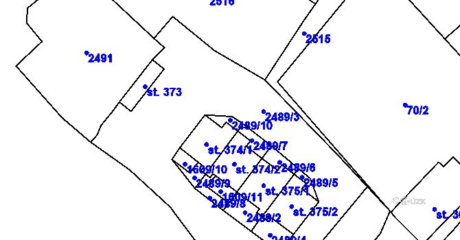 Parcela st. 2489/10 v KÚ Merboltice, Katastrální mapa